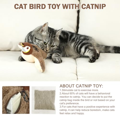 Tocirelo Cat Toy Flapping Bird (No Flying), Simulate Chirping Flappy Bird - color: Brown Bird Cat Toy