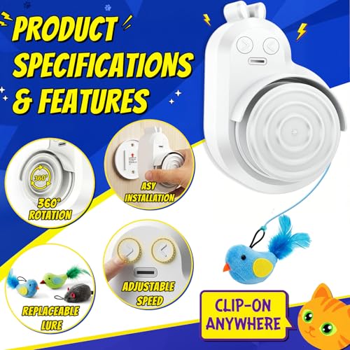 Interactive Cat Toys for Indoor Cats - Automatic Flying Bird for Enrichment - color: White