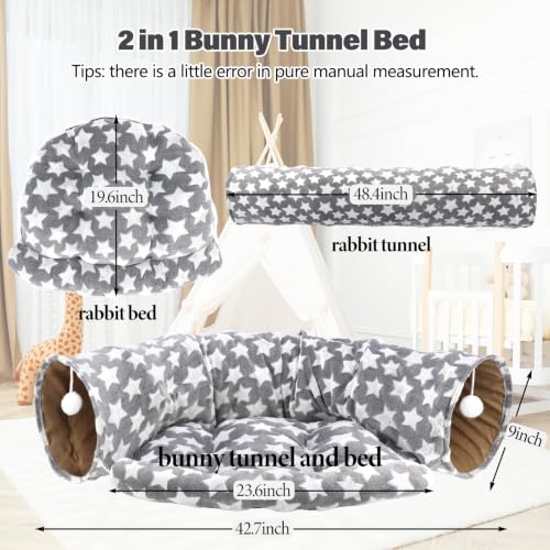 BWOGUE Bunny Tunnel Bed, 2-in-1 Collapsible Rabbit Tunnel Hideout with Mat - color: Greystar