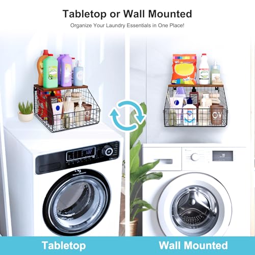 MSJGA Laundry Room Shelves, Wall Mounted Storage Basket, 11.8" Wx12 Dx8.5 H - size: 12"D