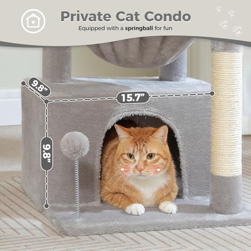 PEQULTI 4-in-1 Cat Activity Tree for Kittens & Small Cats, 33in Grey Tower - color: Grey, size: L(15.8"L x 15.8"W x 33"H)