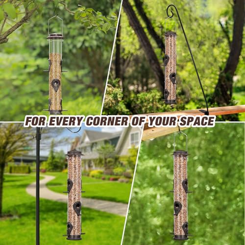 ERYTLLY Metal Bird Feeders - Tube Feeder for Wild Birds, 1.4mm Thick Transparent Tube, Squirrel Proof Hanger - color: Coffee-Metal 6 Feeding Ports