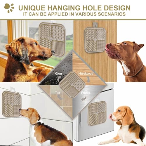 Licking Mat for Dogs & Cats with Suction Cups, 1 Pack Square Dog Slow Feeder Lick Pat for Anxiety Relief and Boredom, Dog Toys to Keep Them Busy, Pets Grooming Training Bathing Mat - color: Beige