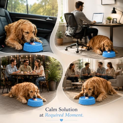 Dog Licking Bowl with Rolling Ball, Anti-Slip Slow Feeder (Blue) - color: Blue