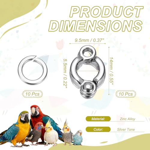 Bird Foot Rings 10Set 5.5mm/0.22" ID Metal Leg Ring Silver Tone - size: 5.5mm/0.22" ID