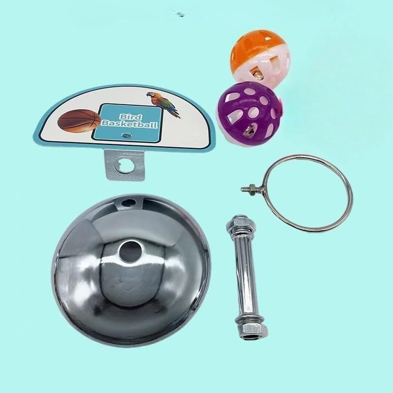 Fosrion Parrot Basketball Hoop Toy Set - Training Hoop with 2 Bird Balls Parrots (Small + Clicker) - size: Small + Clicker