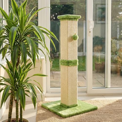 Fansafurn Tall Cat Scratching Post, 32'' Heavy Duty and Thick Scratching Post, Scratching Post for Adult Cats, Thick Sisal Rope with Hanging Ball, Green - color: Green, size: 32''