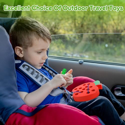 Wooden Toys Lacing Toys for Kids 3-5,Plane Activities Car Travel Toy Montessori Educational Learning Threading Toys for Fine Motor Easter Basket Stuffers Gift for Boys Girls(4 pcs) - style: Lacing toys-4 pack set