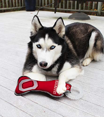 Pets First NCAA Ohio State Buckeyes Dental Dog TUG Toy with Squeaker. Tough PET Toy for Healthy Fun, Teething & Cleaning Pets Teeth & Gum - color: Ohio State Buckeyes