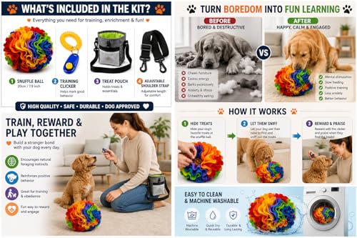 Dog Training Starter Kit with 7.9-Inch (20 cm) Snuffle Ball, Clicker & Treat Pouch