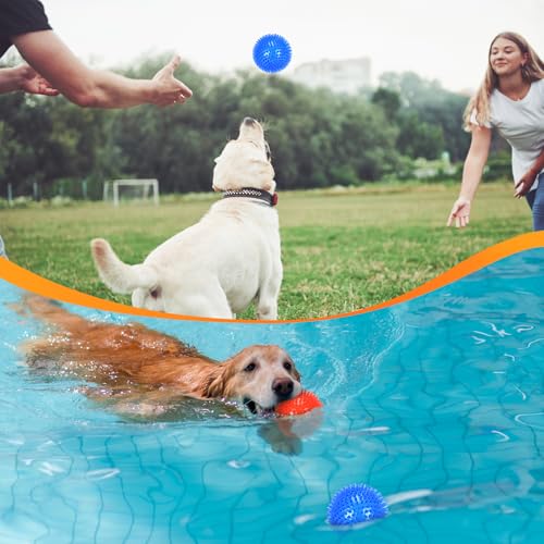 petizer 6 Pack 3.5” Squeaky Dog Toy Balls, Floating Pool Balls, Spiky Dog Balls, Durable Interactive Fetch Toys for Puppy, Dog Chew Toys for Teething (3.5", Medium/Large) - color: Set of 6, size: 3.5" (Medium/Large Dog)