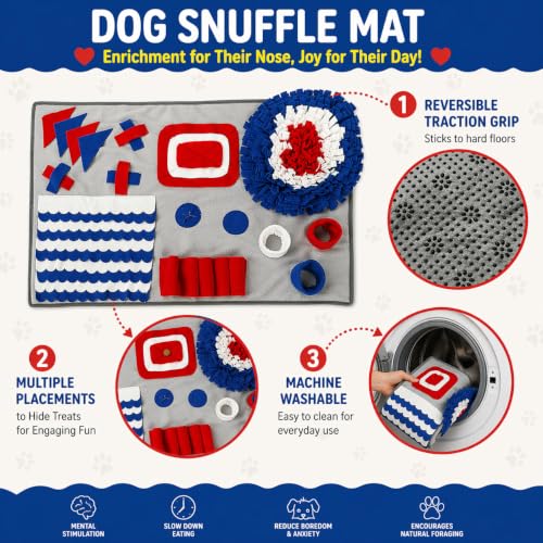 Pet Life ® 'Sniffer Snack' Multiple Treat Hiding and Engaging Pet Snuffle Mat Interactive Slow Feeding Dog Mat - color: Grey Red and Blue
