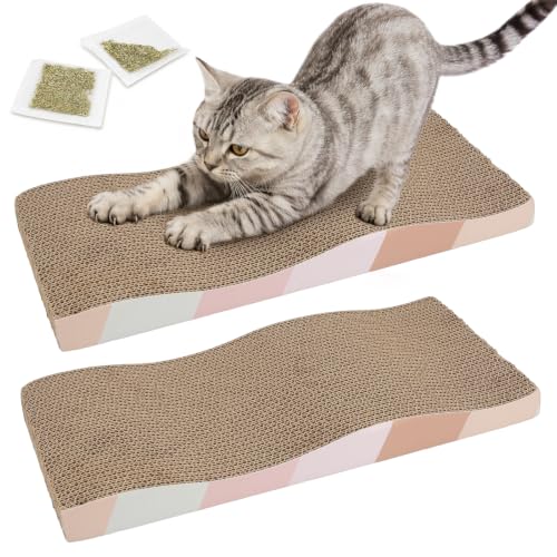 SIDAZON Cat Scratching Board cat Scratcher Cat Scratch Pad Cardboard cat scratchers for Indoor Cats Reversible Large Wide Corrugated with Catnip(2pcs) - size: 2-Pack