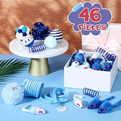 Gemscream 46 Pcs Cat Toys Set Interactive Cute Cat Indoor Toys, Blue - color: blue