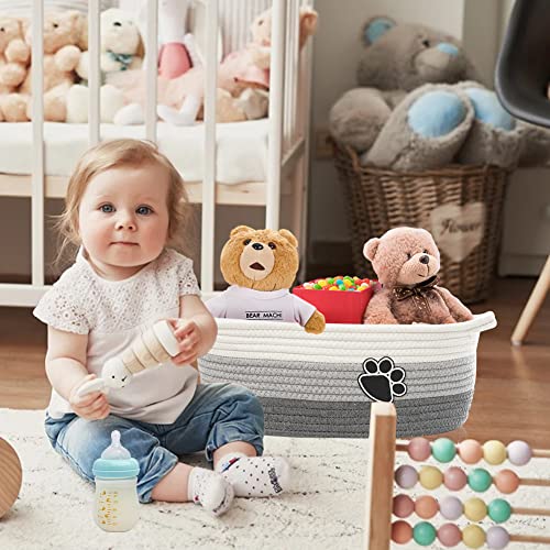 Small Woven Baskets for Organizing Rope Storage Basket with Handle Cute Cotton Basket for Nursery Gift Dog Toy Storage Bins for Toy Organizer Grey-white - color: Grey-white