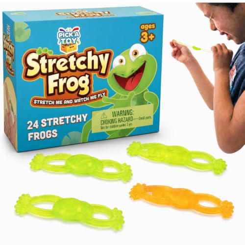 PICK A TOY Slingshot Rubber Frog 24 Set, Sticky Toys You Throw At The Wall, Stretchy Wall Crawler Toy, Party Favors for Kids Ages 4-8 and 8-12, Goodie Bags, Pinata Filler - style: Frog (24 Sets)