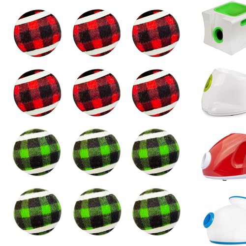 X-Small Dog Tennis Balls Dog Toys Ball 1.5" Pack of 12, Fit Ball Launchers,Dog Toys - color: Red&Green Plaid tennis balls