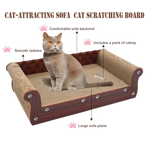 COOZMENT Scratching Sofa, Couch Shaped Thick Scratching Cardboard, Lounge Bed for Indoor Rest&Play, Sofa Scratcher Pad (Brown, 22.4" L X 12.2" W X 6.3" H) - color: Brown-Small