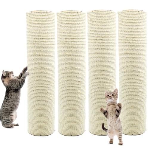 M8 Cat Scratching Post Replacement,4PCS Cat Tree Replacement Post 15.7 in Natural Sisal Kitty Scratcher Refill Poles DIY Scratch Tower Repair Pole for Kittens Furniture Spare Parts - color: 【White】