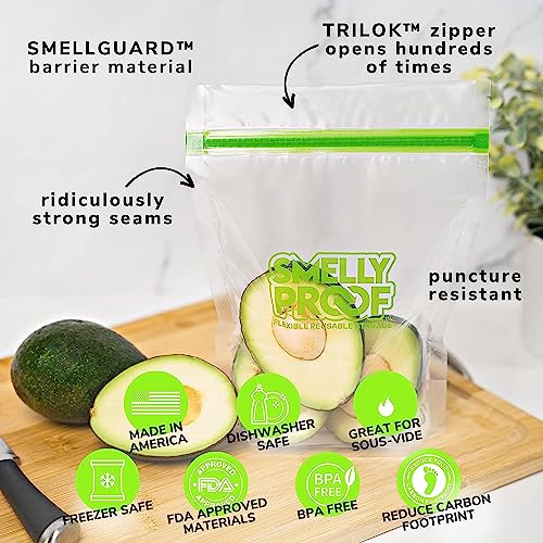 Smelly Proof 15 x Expandable Stand & Fill REUSABLE Storage Bags for Food Designed & Mfg in US, BPA FREE, NO PEVA, Reusable Sandwich Bags, Dishwasher-Safe, Clear 3 mils STAND UP 6.5" x 7.5" - 15pk - size: 15pk, Med 6.5x7.5" - Sandwich