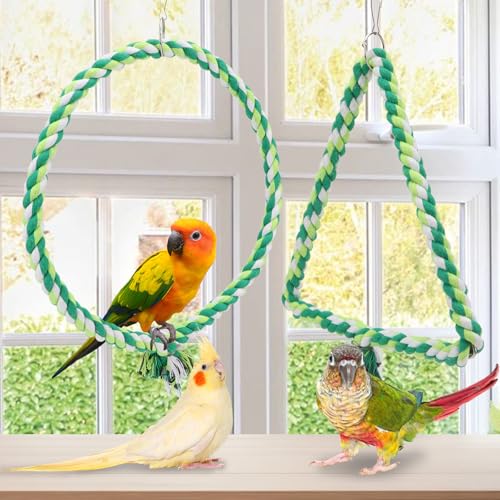 Wontee Bird Swing Bird Rope Perch Parrot Climbing Stand for Parakeets Budgies Cockatiel Conure Quaker Caique (M(9.8IN, 9.8IN)) - size: M(9.8IN, 9.8IN)