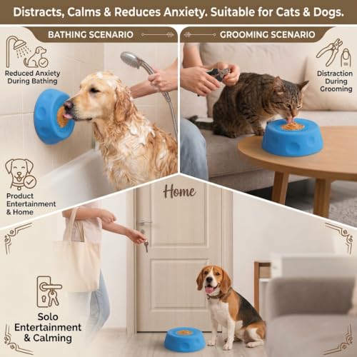 2PCS Slow Feeder Dog Bowl Lick Toy with Rolling Ball & Suction Cup - color: Blue+Yellow