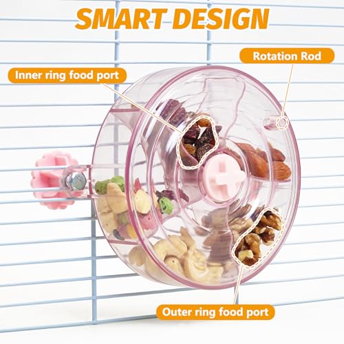VCEPJH Rat Foraging Toy Interactive Slow Feeder with Transparent Rotating Treat Dispenser Wheel for Enrichment Activities Pet Rat Cage Accessories Ideal for Syrian Hamster Gerbil Mice (Pink) - color: Pink