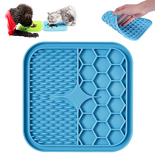 Lick Mat for Dogs, Dog Lick Mat with Suction Cups for Anxiety, Peanut Butter Dog Licking Mat Slow Feeder Dispensing Treater Lick Pad for Dogs Cats Grooming Bathing and Training (Small Blue) - color: Small Blue