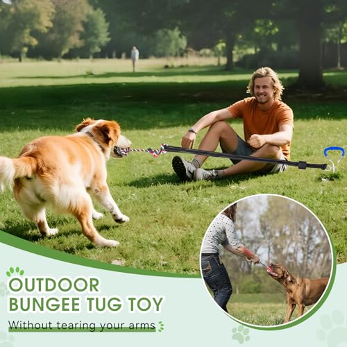 HOPET Dog Outdoor Bungee Hanging Toy, Tether Tug of War Toys for Medium to Large Dog to Exercise, Durable Interactive Tug Toy, Dog Rope Toys