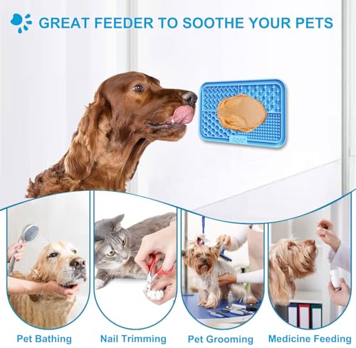 Azyh Licking Mat for Dogs & Cats 2 Pack, Slow Feeder Lick Pat for Large Dogs and Puppies, Anxiety Relief Dog Toys Feeding Mat for Butter Yogurt Peanut, Pets Bathing Grooming Training Mat (9.9'' × 6'') - color: Blue&Green