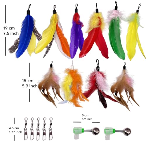 10 Pieces Cat Feather Toy Refills,Cat Wand Replacement Feathers Toys with Clip & Removable Bell,Wand Attachment Feather Toys for Indoor Cats (10 Pcs Feathers) - color: 10 Pcs Feathers