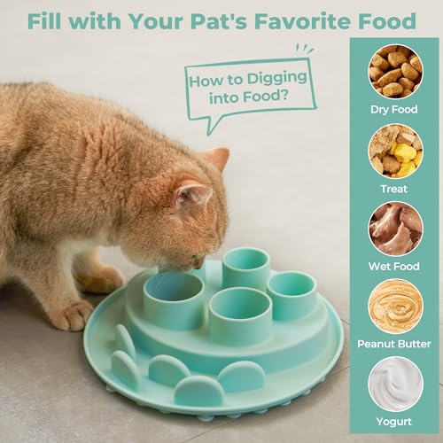 Puzzle Feeder Slow Feeder, Interactive Cat Puzzle Toy for Mental Stimulation, Silicone Cat Enrichment Toys, Reduces Boredom and Trains Intelligence, Green