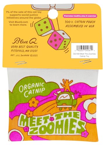 Blue Q Catnip - Cute Cat Toys for Biting with Funny Graphics - The Zoomies - color: Meet The Zoomies