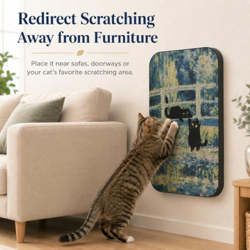 Cat Wall Scratcher, Art Cat Scratching Board for Indoor Cats - color: Lily Pond Bridge New
