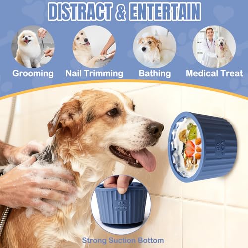 Dog Lick Bowl, Anxiety Relief Dog Licking Mat Freezer Treat Dispenser, Non-Slip Anti-Choking Silicone Slow Feeder Lick Bowl for Small Medium & Large Breed Dogs, BPA Free(Deep Blue,M-L) - color: Deep Blue, size: M-L