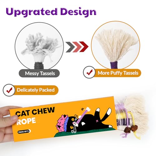 Kitten Teething Toys for Indoor Cats, Catnip Cat Chew Rope 3 Pack - size: Small 3 Pack