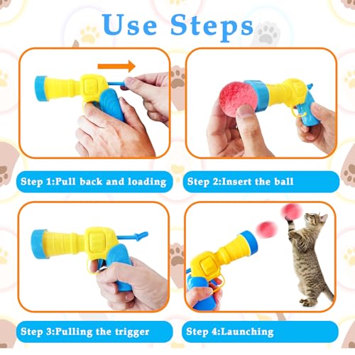 2 Cat Toy Launchers & 100 Cat Pom Pom Balls,Interactive Cat Toys - color: Colorful