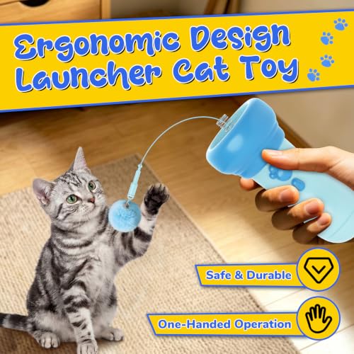 Interactive Cat Toy for Indoor with Launcher Ball One-Click Recycling - color: Blue