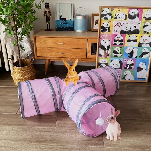 Rabbit Tunnels & Tubes Collapsible 3 Way Pink Grey - color: pink
