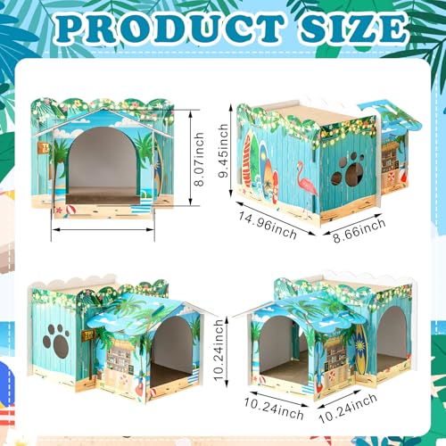 2 Story Cardboard Cat House with Scratcher Pad, 17x12x10, Hawaii - style: Hawaii
