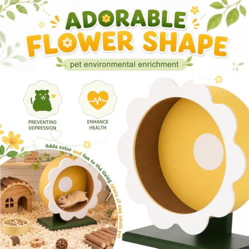 Novabright 9 Inch Hamster Wooden Silent Wheel, Flower Design Small Animal Exercise Wheel, Quiet Spinner Hamster Running Wheels Prevent Depression Toys for Hamsters, Gerbils, Mice and Other Small Pets