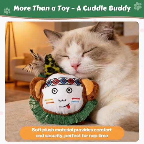 Catnip Interactive Cat Toys Plush Feather Indoor Cats Anxiety Relief Monkey - color: Monkey