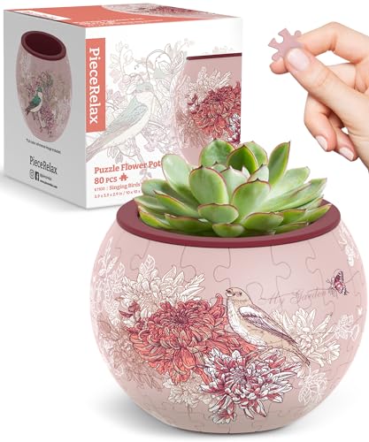 PieceRelax Unique 3D Puzzle Planter - 80 Plastic Pieces [K1100] - color: Singing Birds and Flowers