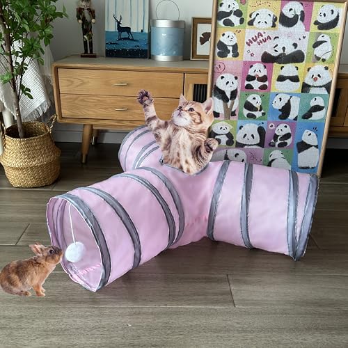 3-Way Collapsible Cat Tunnel Tube Toy Pink - color: Pink