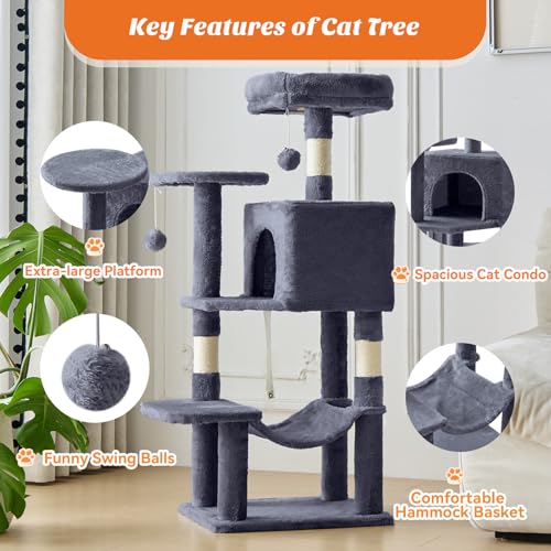 DUMOS 44 in Cat Tree Tower with Natural Sisal Scratching Posts - color: Dark Grey, size: 43.6Inch