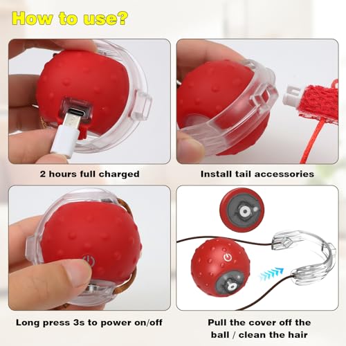 Saolife Interactive Cat Toys for Indoor Cats, Moving Cat Ball with Tail, Fast Rolling on Carpet, Chirping & Motion Activate