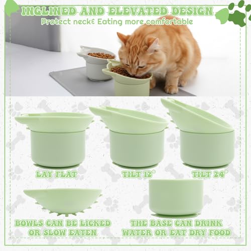 2Pack Slow Feeder Cat Bowls Silicone Tilted Raised Pet Bowl - color: Gray, Green
