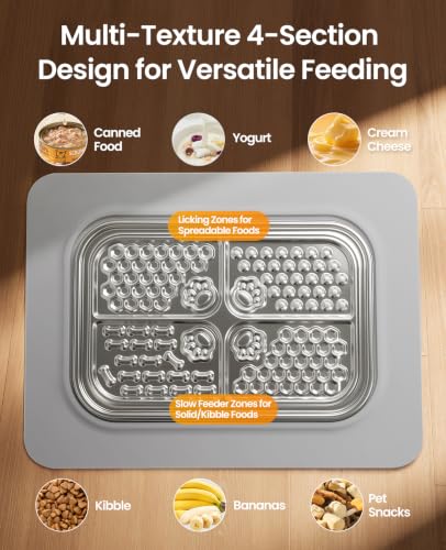 ROJECO Pets Lick Mats,Slow Feeder Licking Pad with Spatula,4-Section