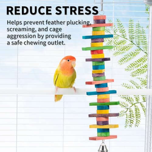 2 PCS 14.37" Multicolored Bird Toys - Natural Wooden Block Chew Parrot Toys - style: Style 2