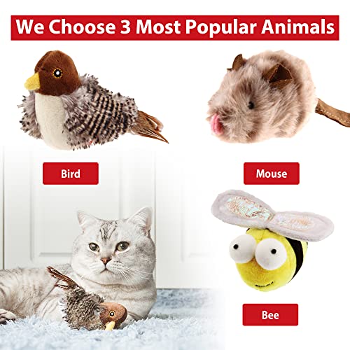 Gigwi 3 Pack Automatic Cat Toys, Interactive Squeaky Toys for Cats Inddoor - color: Bird+Mouse+Bee